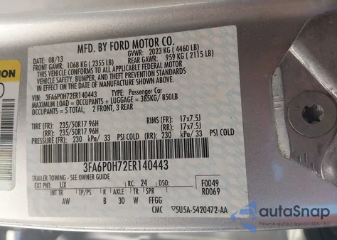 2014 Ford Fusion Se z USA, uszkodzony, nr VIN 3FA6P0H72ER140443